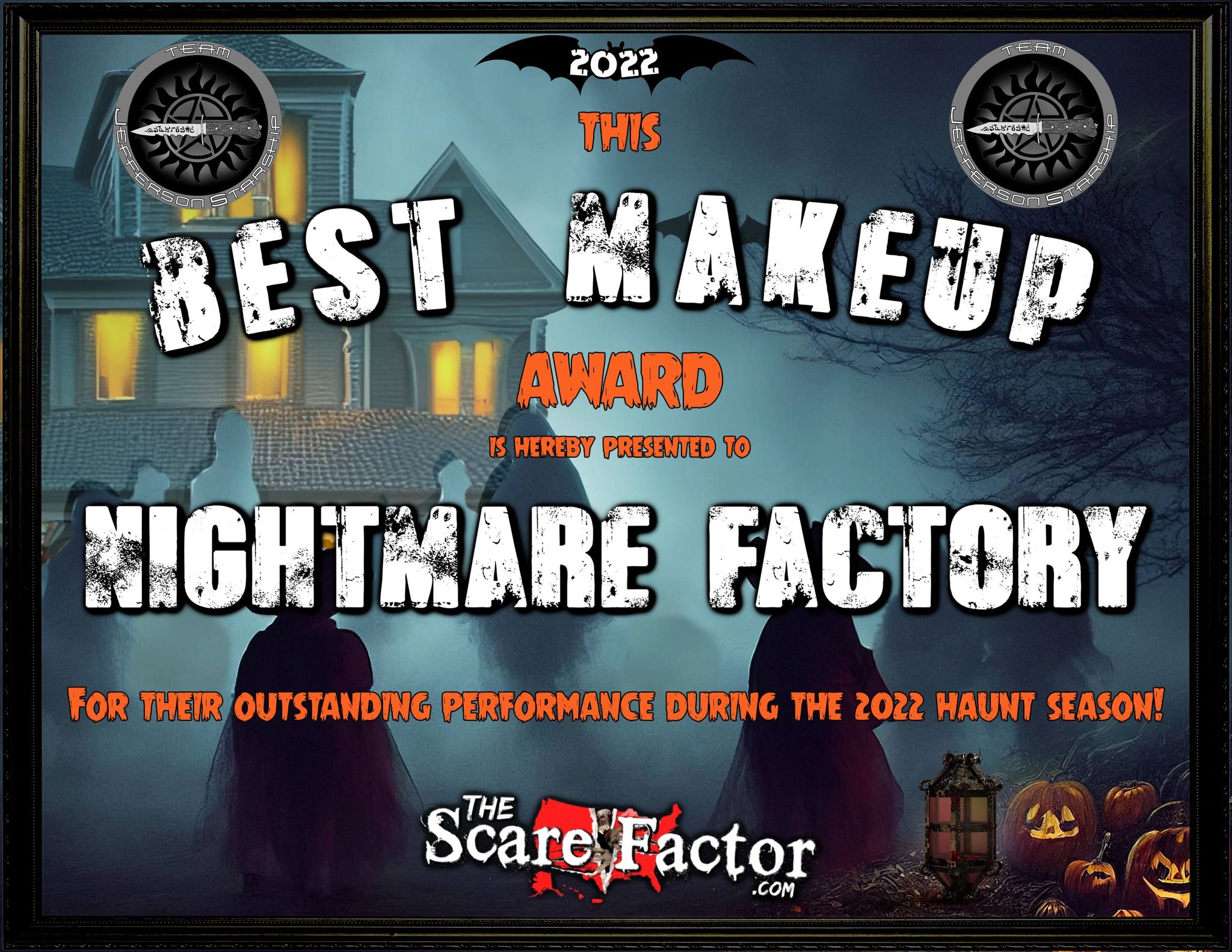 Best Makeup Award for 2022 by Team Jefferson Starship of TheScareFactor.com